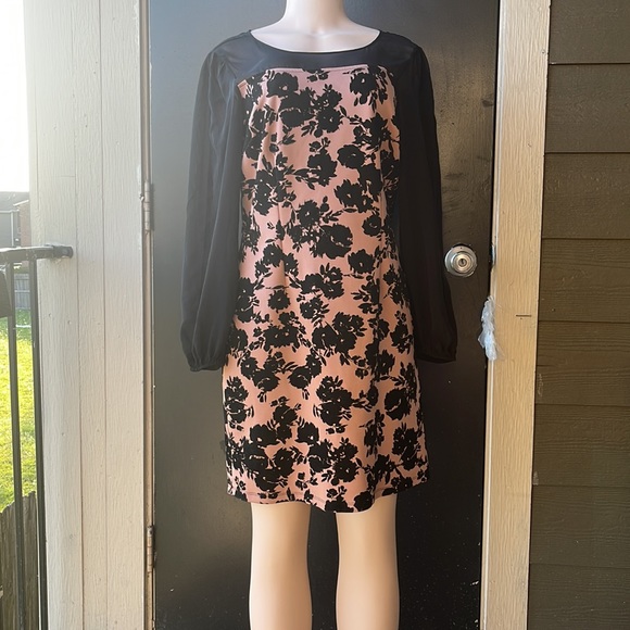 PINK AND BLACK DRESS WITH BLACK FLORAL PRINT SIZE 12 ENFOCUS STUDIO - Picture 8 of 8